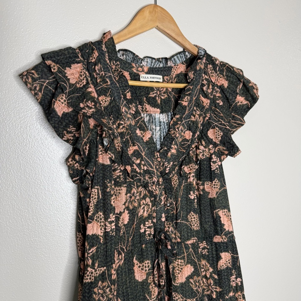 Ulla Johnson | Romina Ruffle Floral Print Dress in Balsam, size 6 - Picture 5 of 16